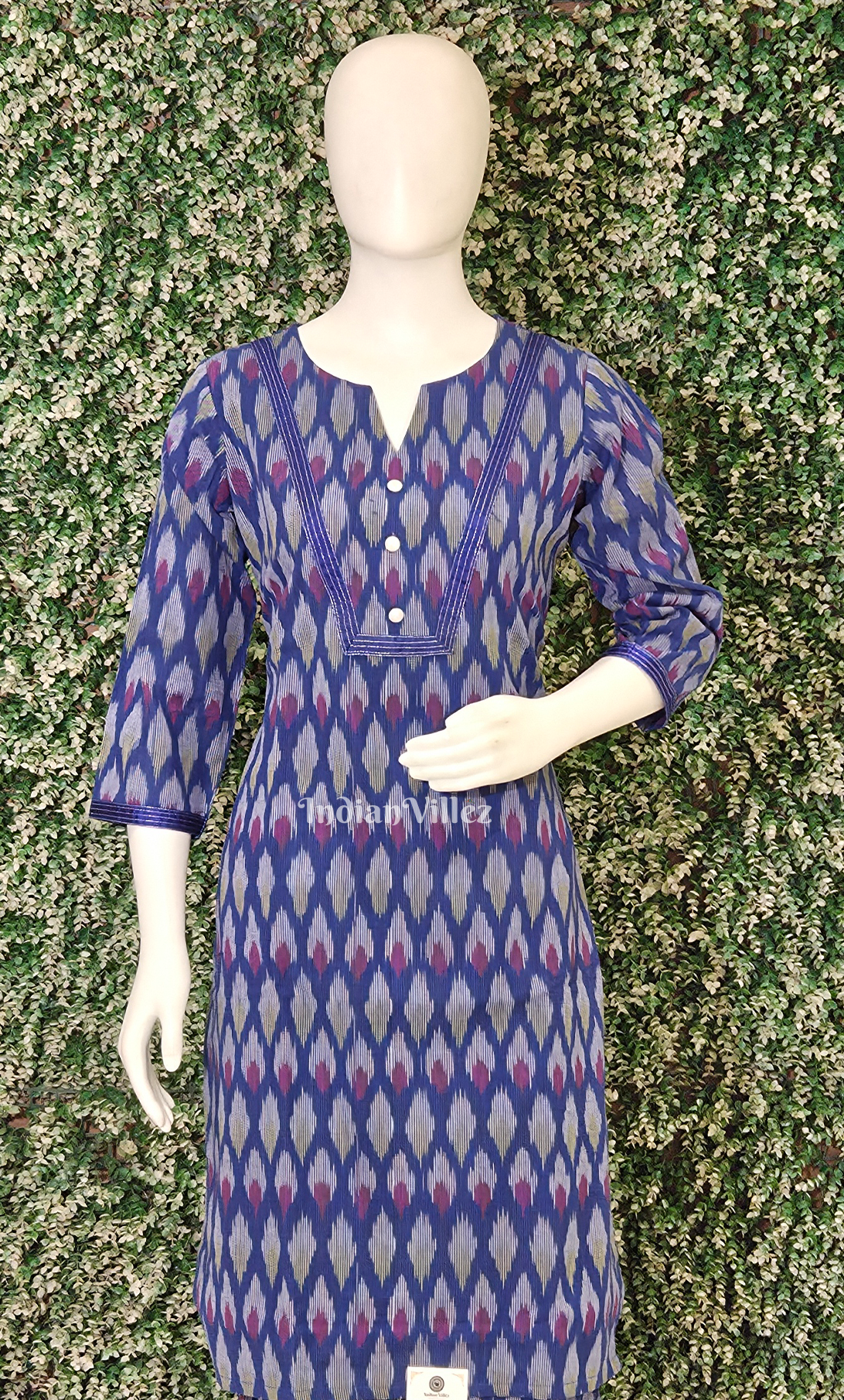 Blue Pochampally Cotton Kurti Set with Pallazo (Co-Ords Set)