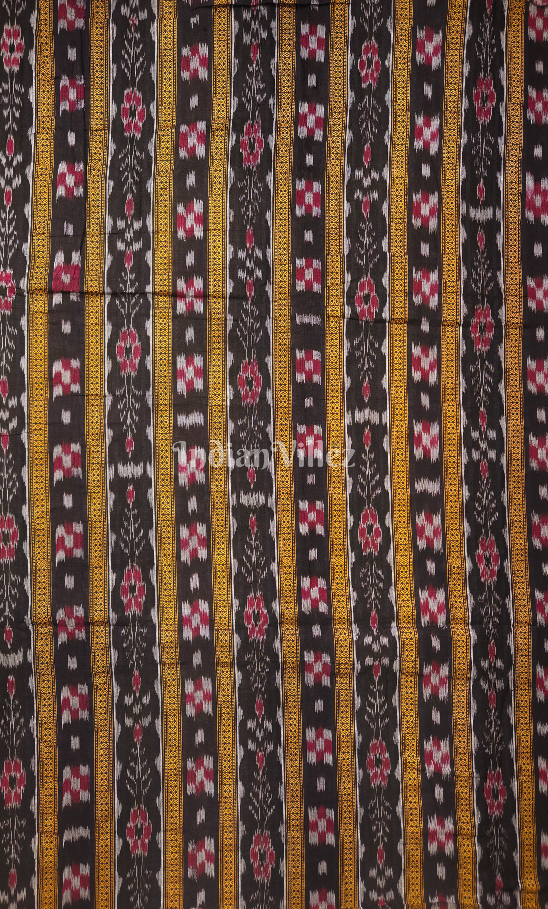 Black Yellow  Bandha Odisha Ikat Sambalpuri Cotton Fabric 