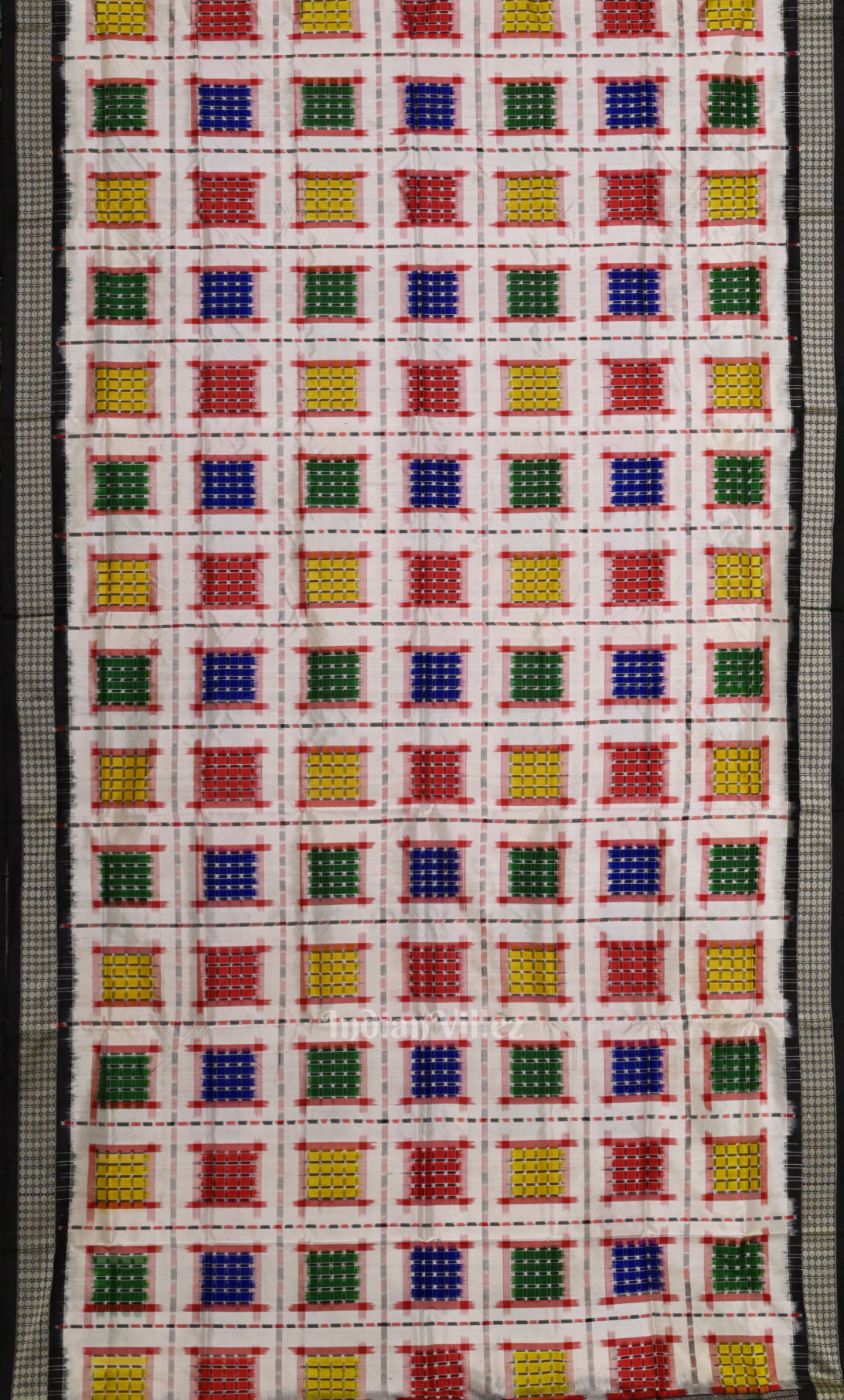 White Black Ashwini Odisha Ikat Sambalpuri Silk Saree
