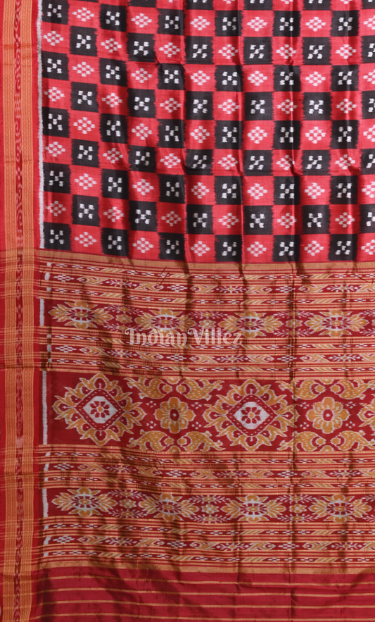 Red Black Pasapali Odisha Ikat Khandua Silk Saree 