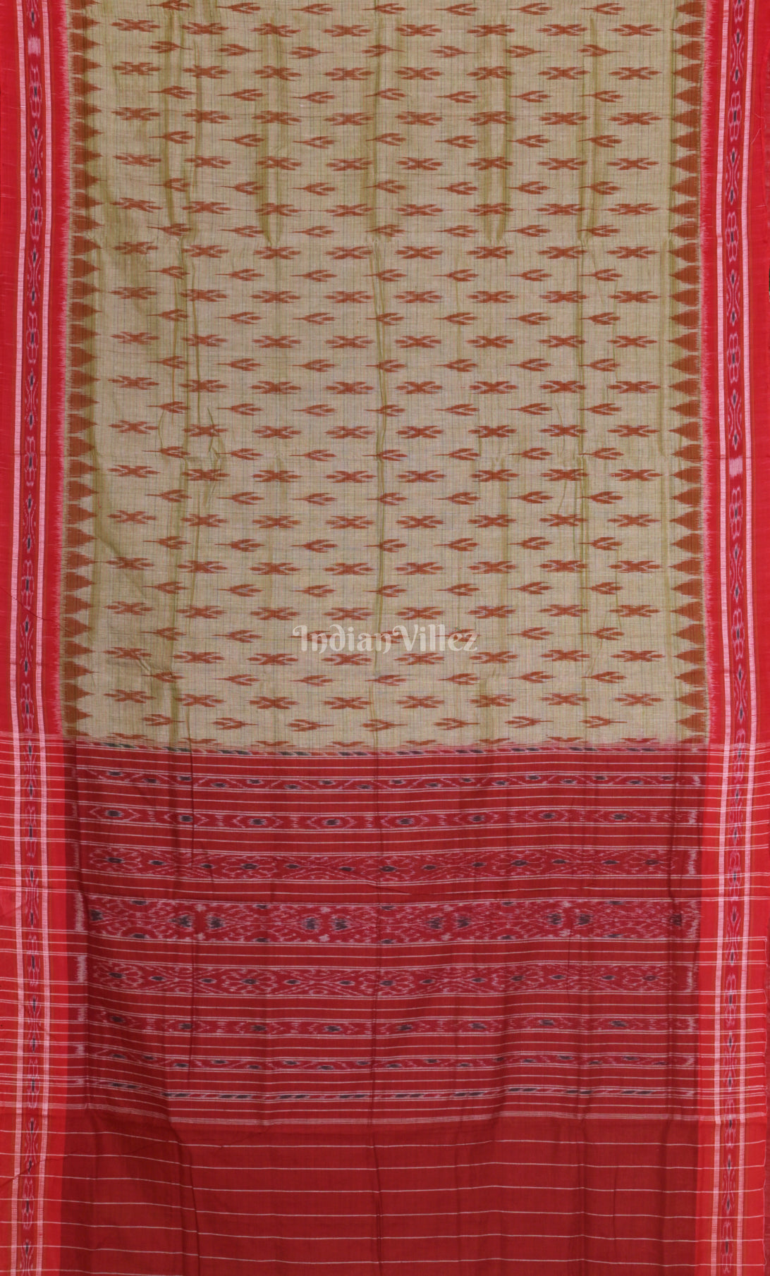 Brown Beige  Mayur Chandrika Odisha Ikat Maniabandha Cotton Saree 