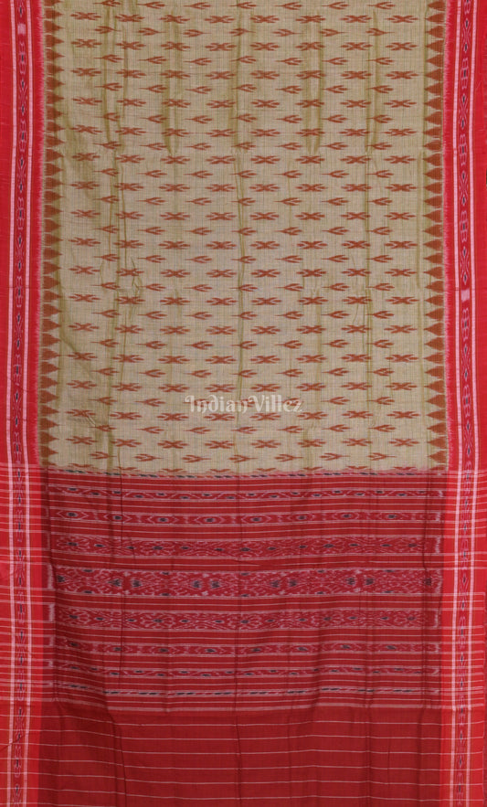 Brown Beige  Mayur Chandrika Odisha Ikat Maniabandha Cotton Saree 