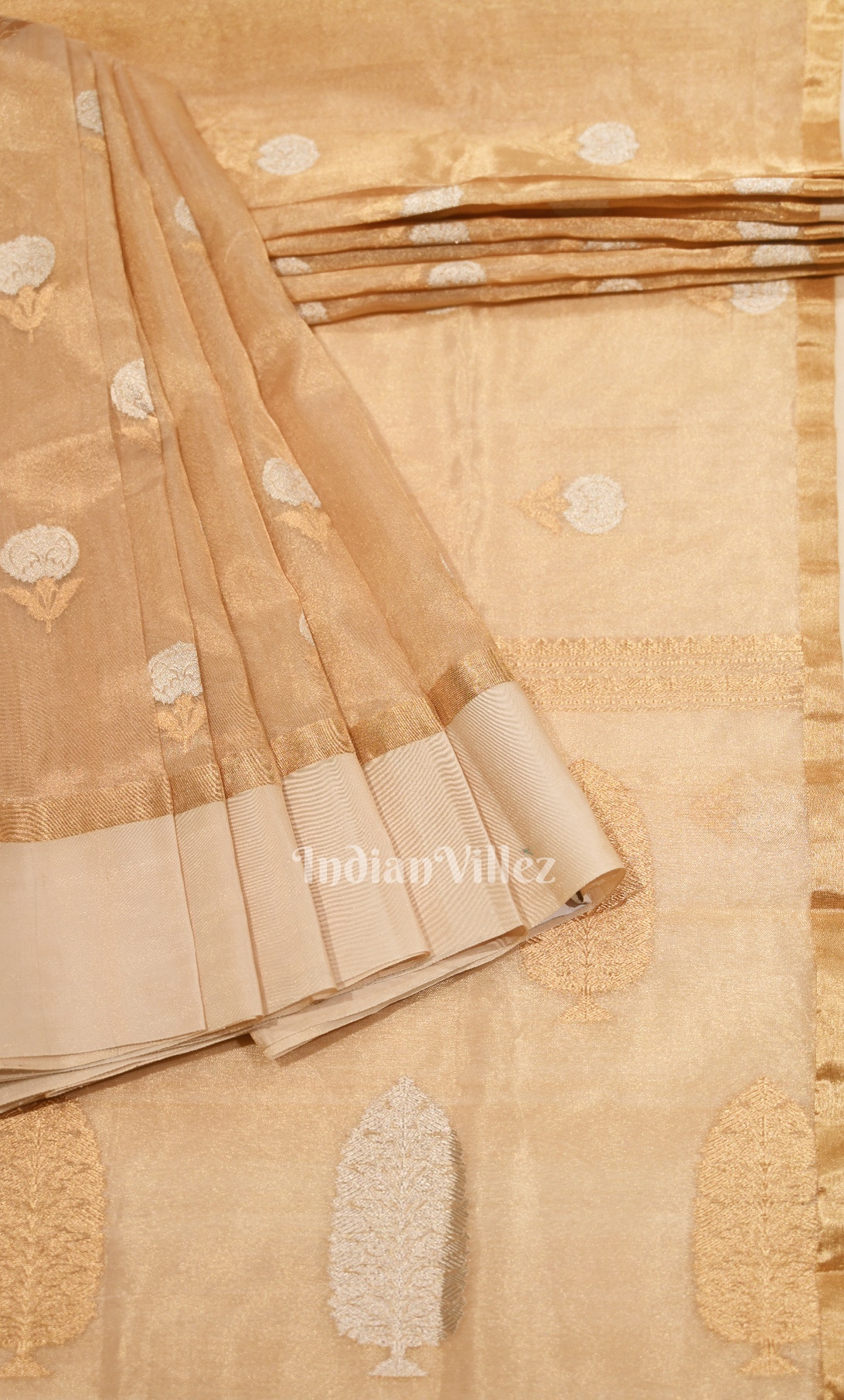 Golden Pure Organza Kora Banarasi Silk Saree