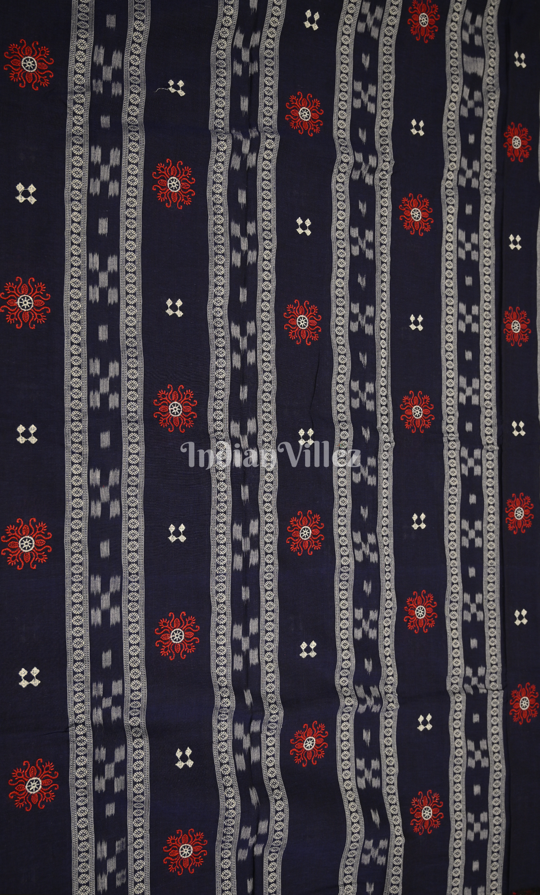 Blue Red Flower Pasapali Odisha Ikat Sambalpuri Cotton Dress set with Dupatta 