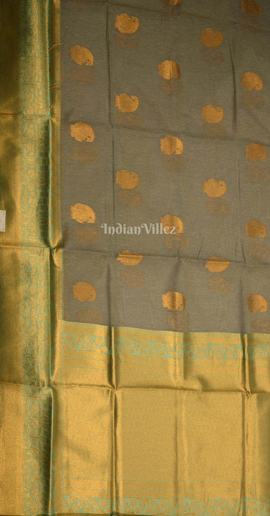 Greyish Golden Linen with Copper Zari Weaving Saree