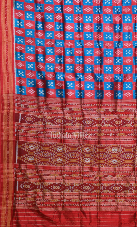 Blue Red Pasapali Odisha Ikat Khandua Silk Saree