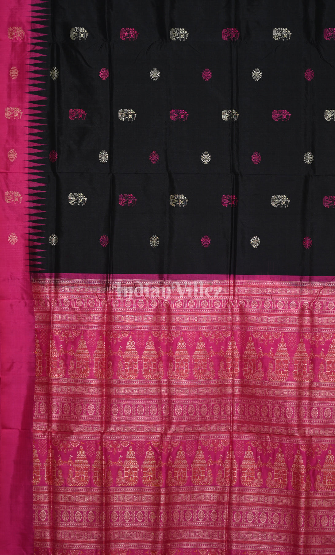 Black Pink Odisha Ikat Bomkai Sambalpuri Silk Saree 