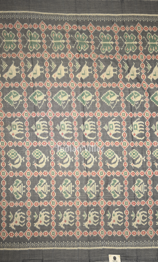 Grey Blue Jungle Theme Odisha Ikat Sambalpuri Dress Set & Dupatta 