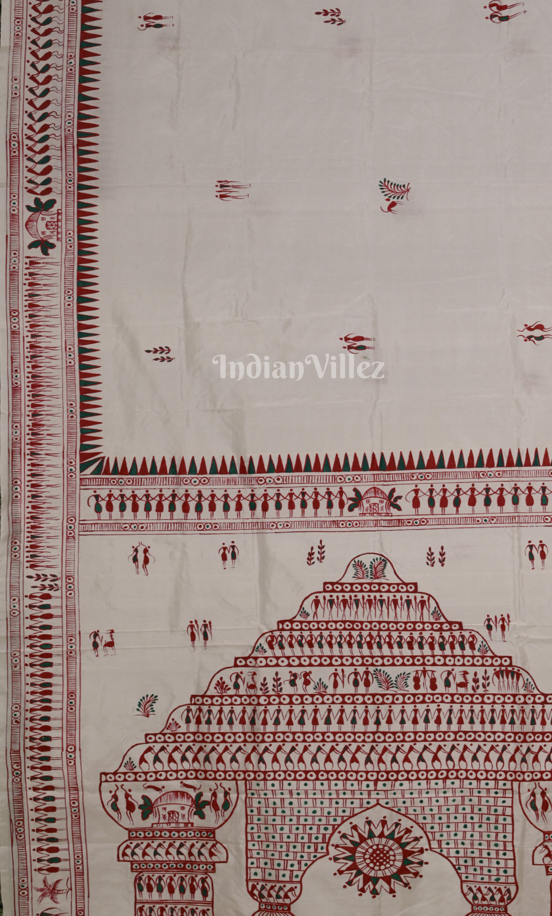 White Saura Tribal Art  Hand-Painted Pattachitra Silk Saree 