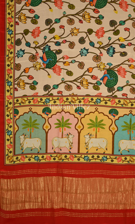 Beautiful Designer Off White with Multicolor Bandhej Gajji Silk Saree