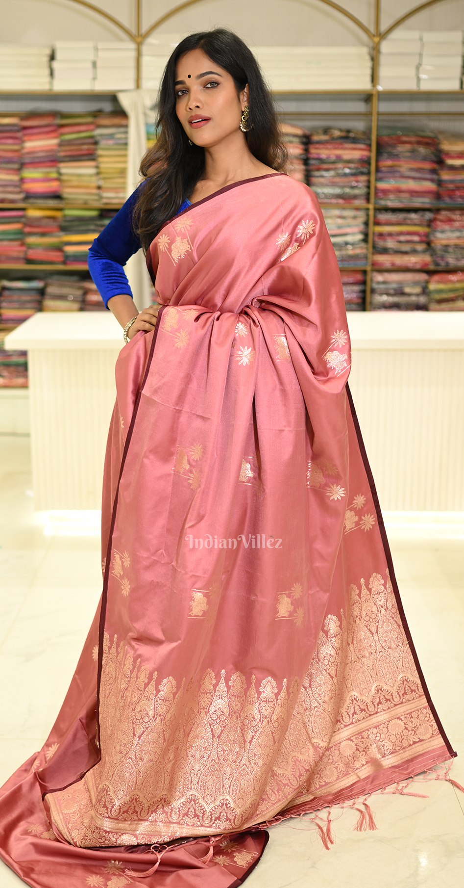 Pastel Pink Mashru Satin Banarasi Silk Saree with Pichwai Motif