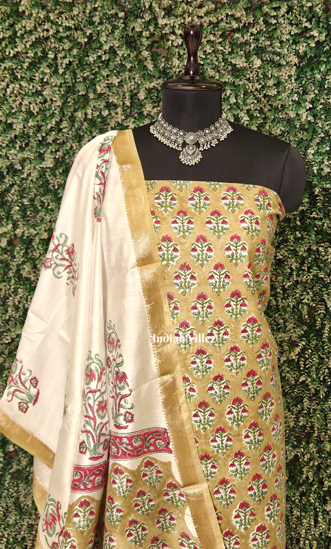 Mehendi Green Sanganeri Block Printed Cotton Suit Sets