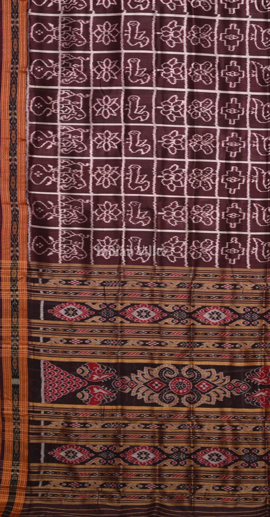 Coffee Maroon Nabakothi Odisha Ikat Khandua Silk Saree