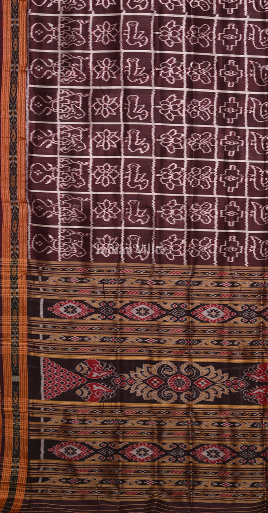 Coffee Maroon Nabakothi Odisha Ikat Khandua Silk Saree