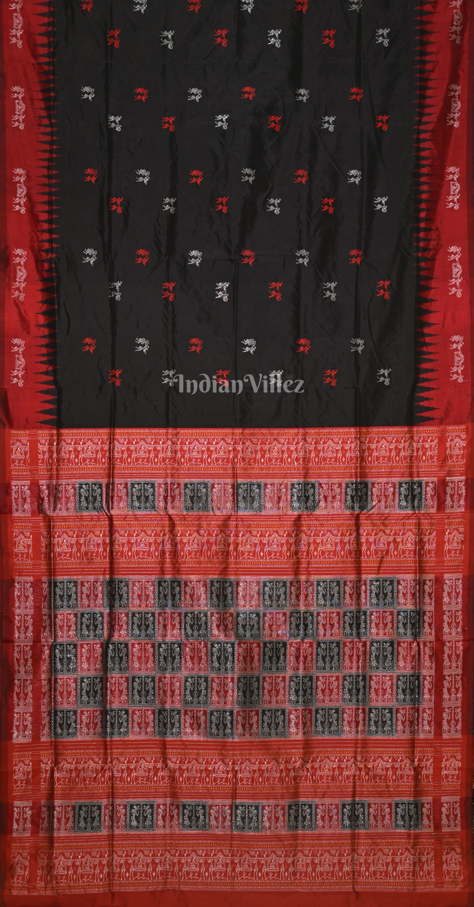 Black Maroon Tribal Doli Sawari Odisha Ikat Bomkai Sambalpuri Silk Saree