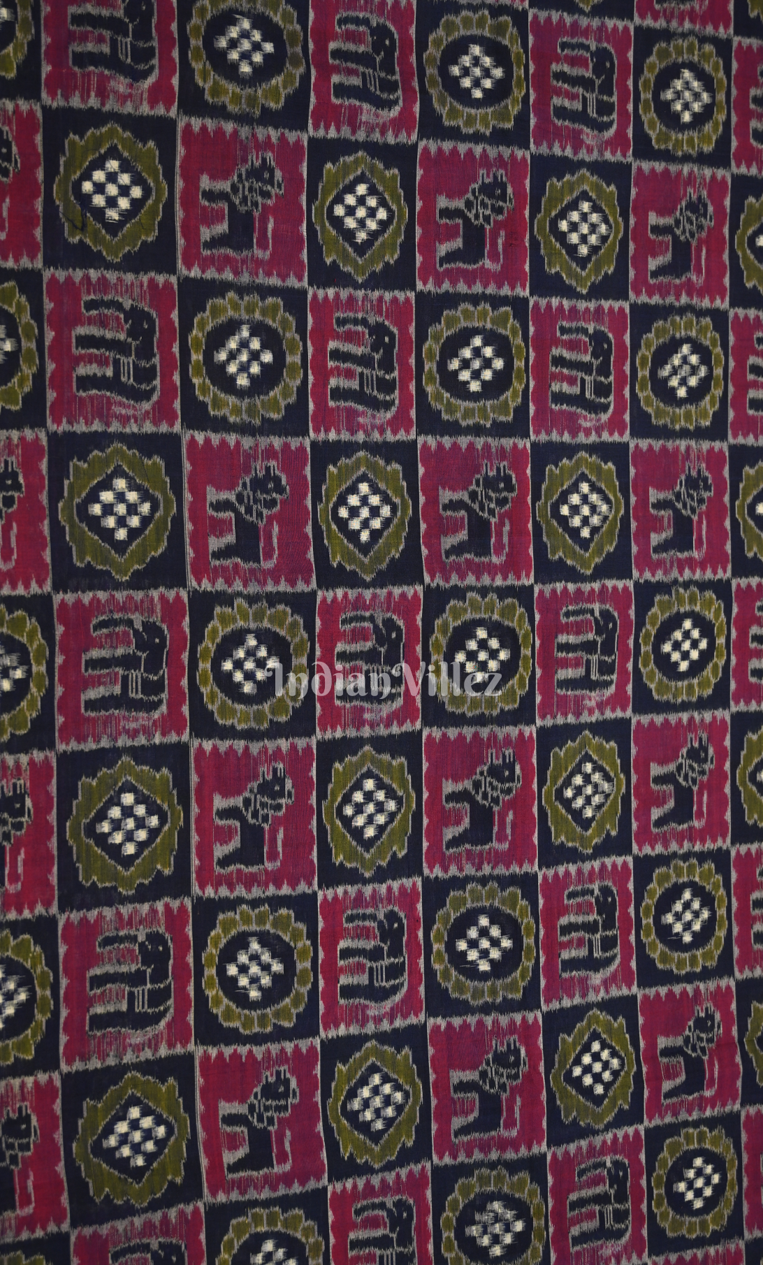 Blue Maroon Jungle Theme Odisha Ikat  Sambalpuri Cotton Fabric