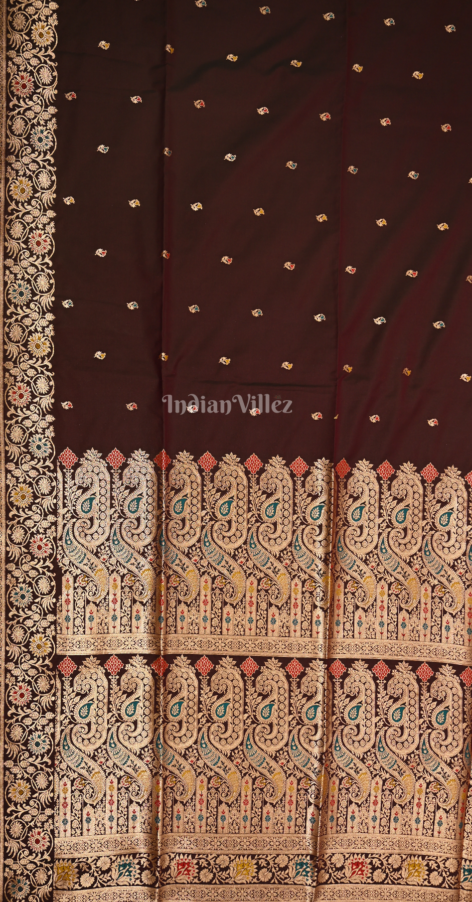 Maroon Buti Motif Pure Mashru Satin Silk Banarasi Saree