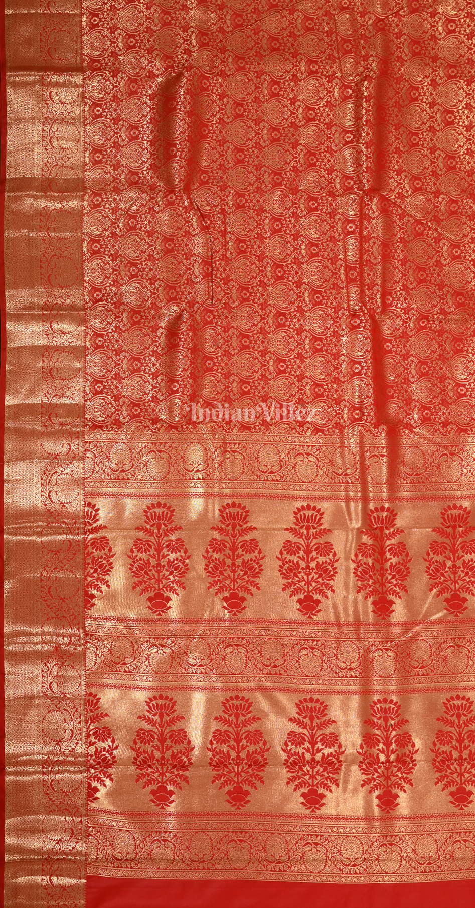 Exclusive Bright Red Golden Floral Pure Brocade Kanjivaram Silk Saree 