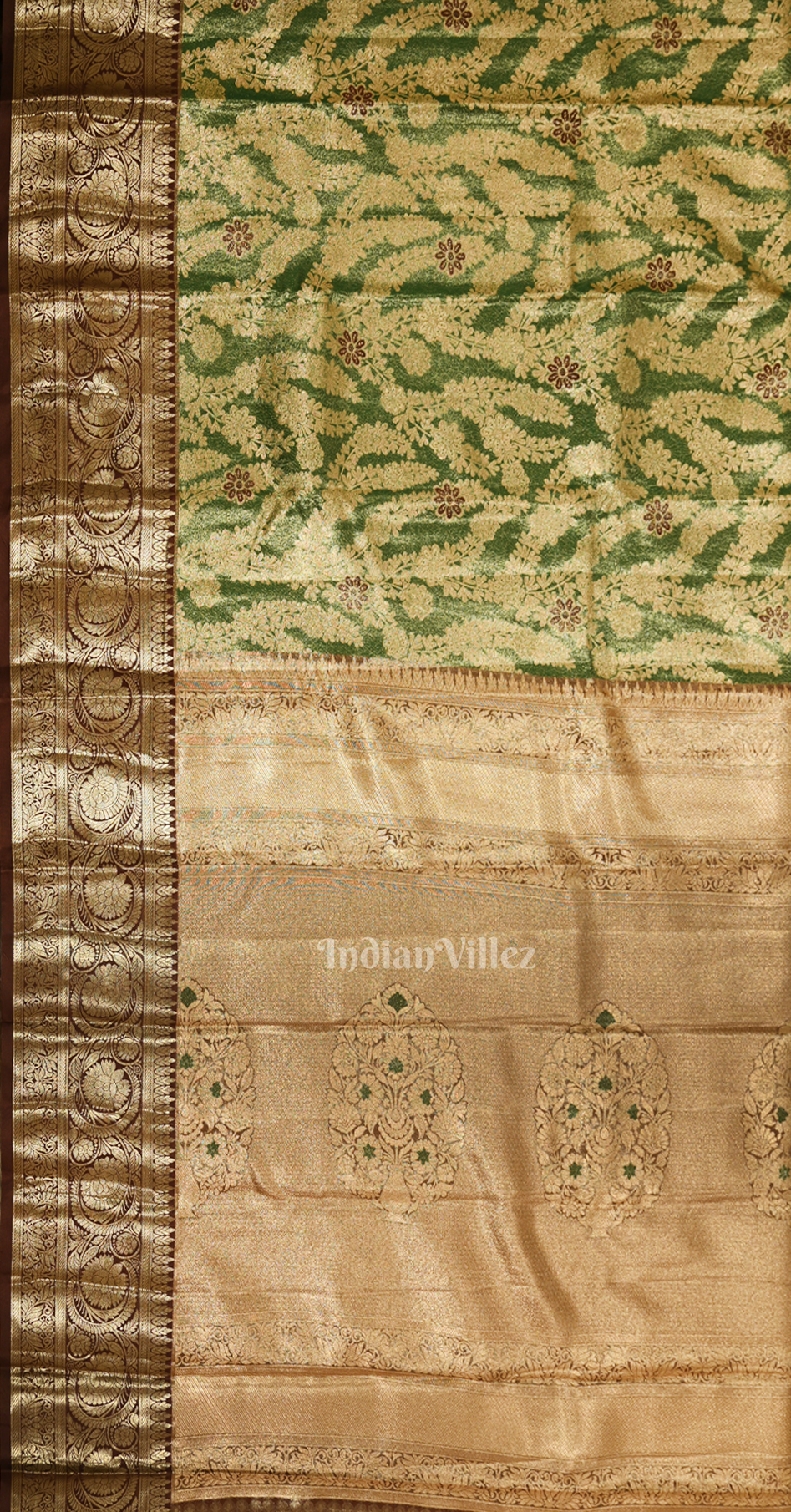 Green Golden Floral Pure Kanjivaram Tissue Silk Saree