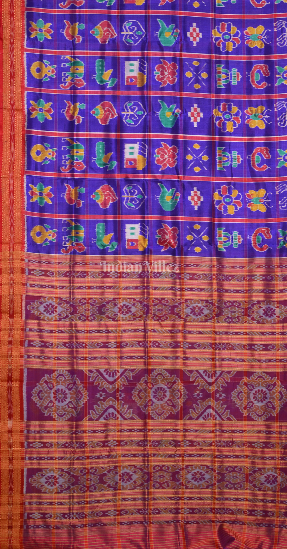 Royal Blue Red Nabakothi Odisha Ikat Khandua Silk Saree 