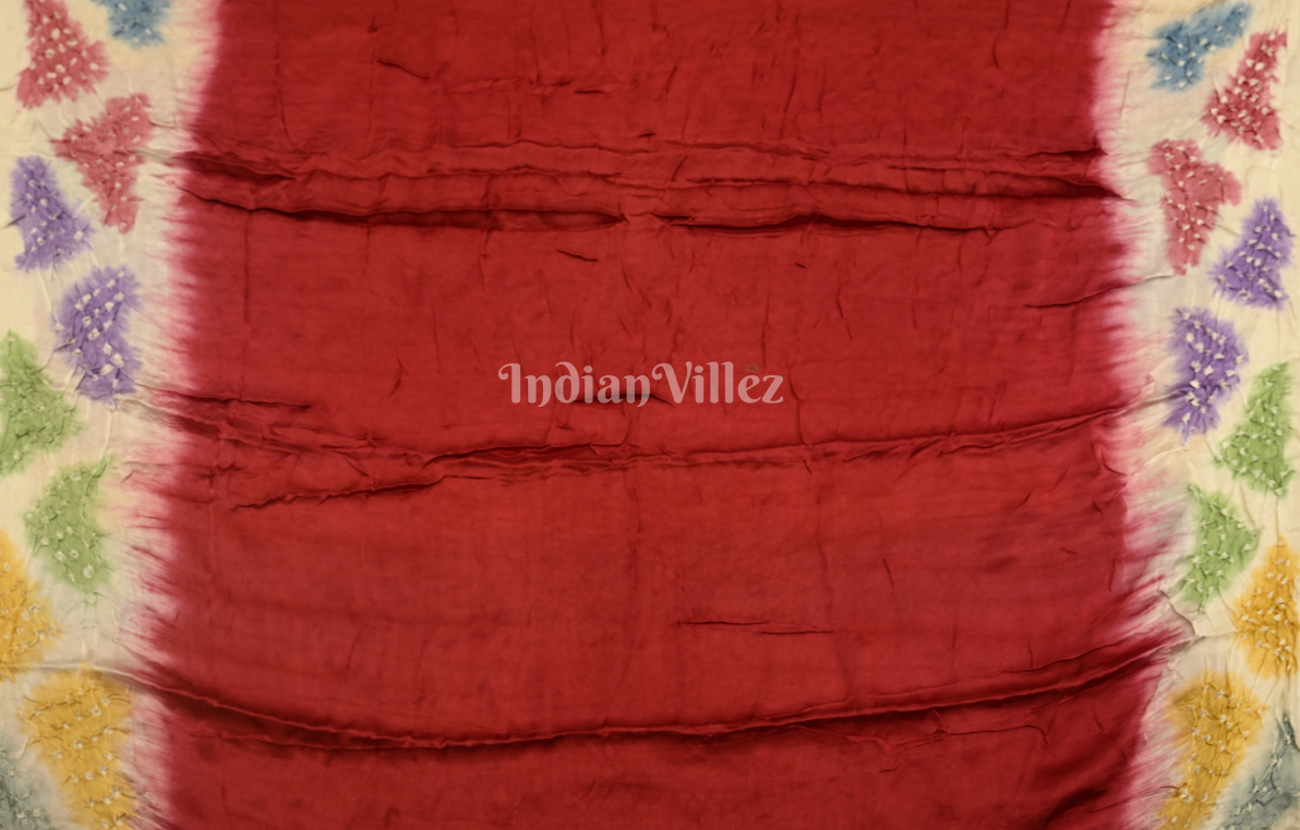 Red with Multicolor Bandhani Gharchola Gaji Silk Saree with Zari Work