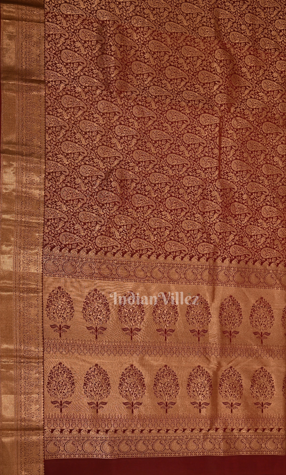 Exclusive  Bridal  Maroon Paisley Brocade Pure Kanjivaram Silk Saree