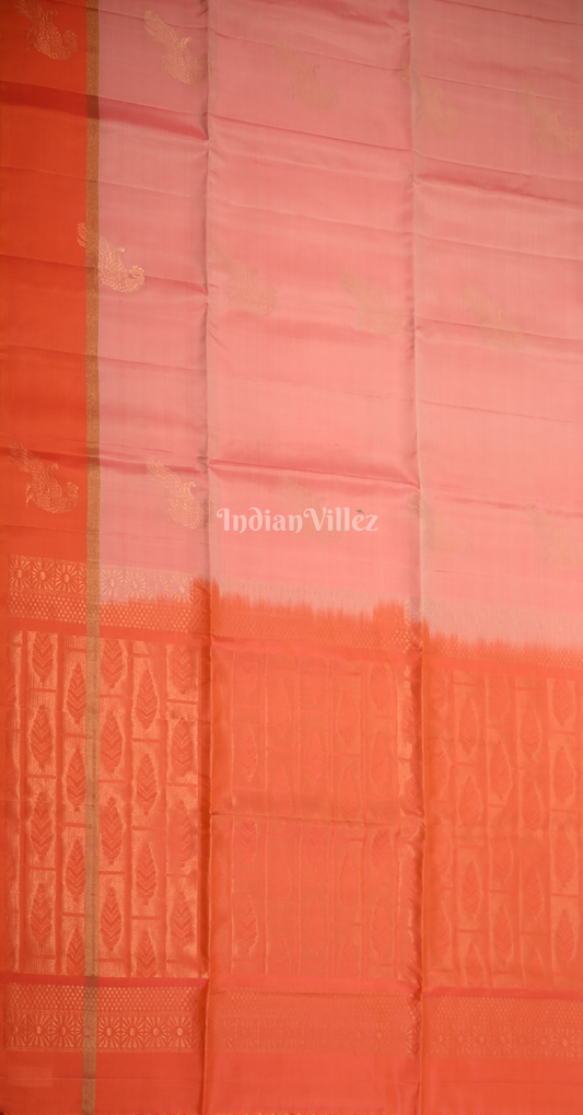 Peach Red Pure Kanjivaram Soft Silk Saree 