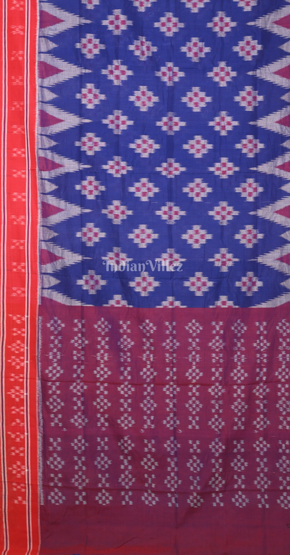 Blue Red Pasapali Odisha Ikat Sambalpuri Cotton Saree