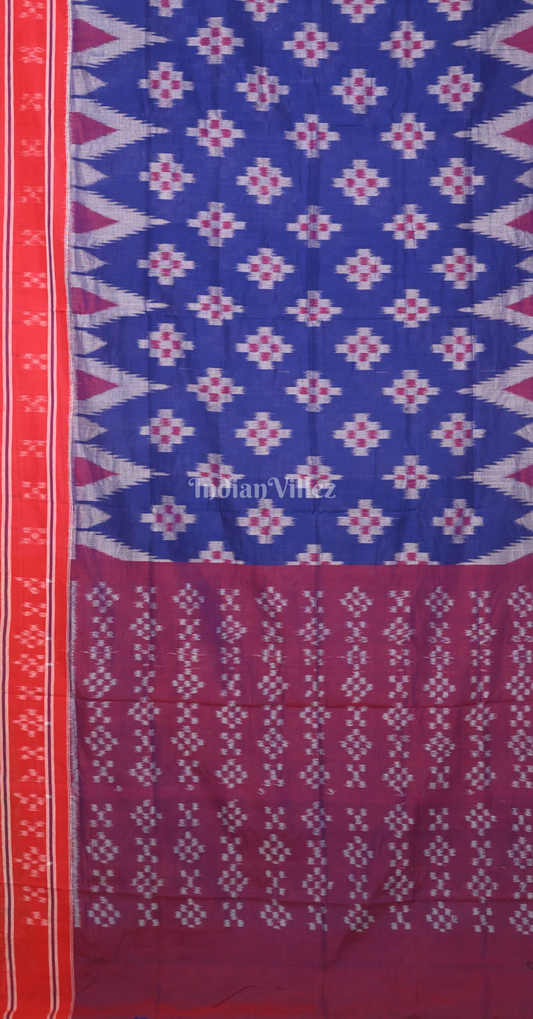 Blue Red Pasapali Odisha Ikat Sambalpuri Cotton Saree