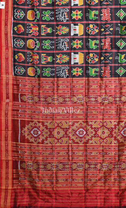 Black Yellow Nabakothi Odisha Ikat Khandua Silk Saree