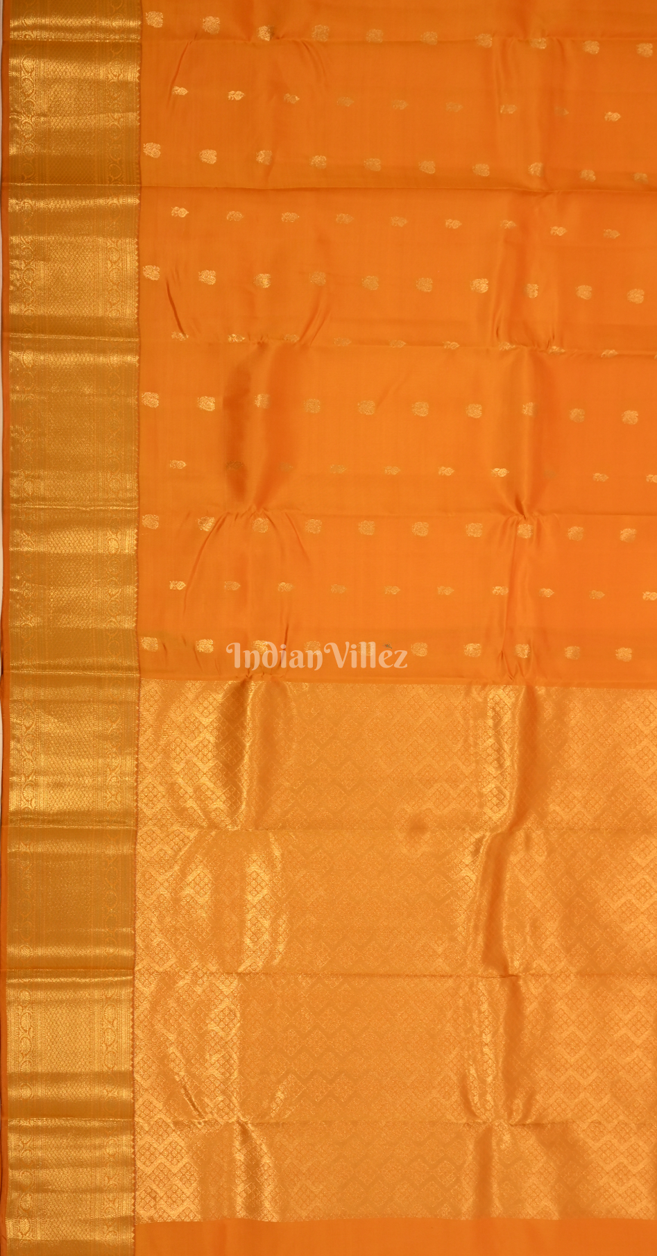Orange Golden Butta Design Brocade Pure Kanjivaram Silk Saree
