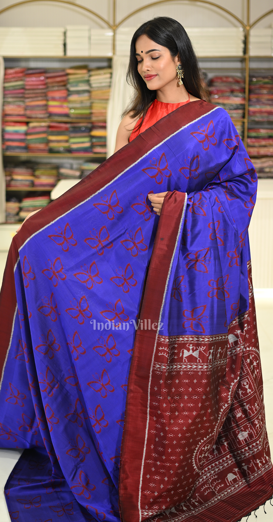 Blue Butterfly Design with Tribal Anchal Contemporary Designer Saree