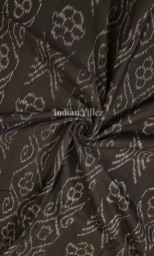 Black Floral Theme Odisha Ikat Sambalpuri Cotton Fabric 