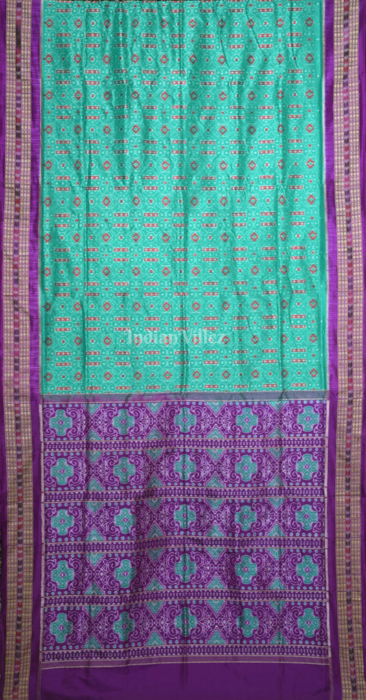 Sea Green Purple Odisha Ikat Sambalpuri Silk Saree with Double Blouse Piece