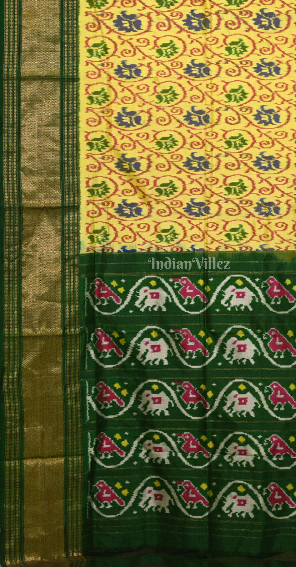 Yellow Green Pochampally Ikat Silk Saree