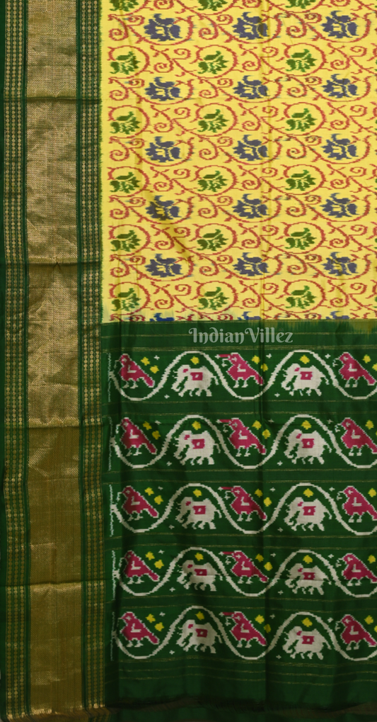 Yellow Green Pochampally Ikat Silk Saree