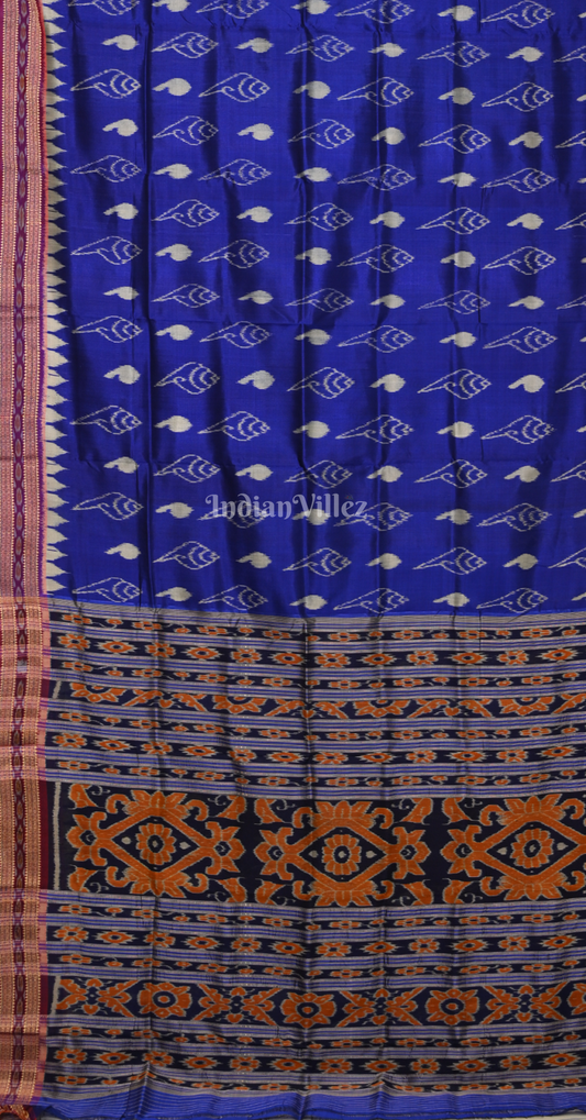 Royal Blue Sankha Motif Odisha Ikat Khandua Silk Saree