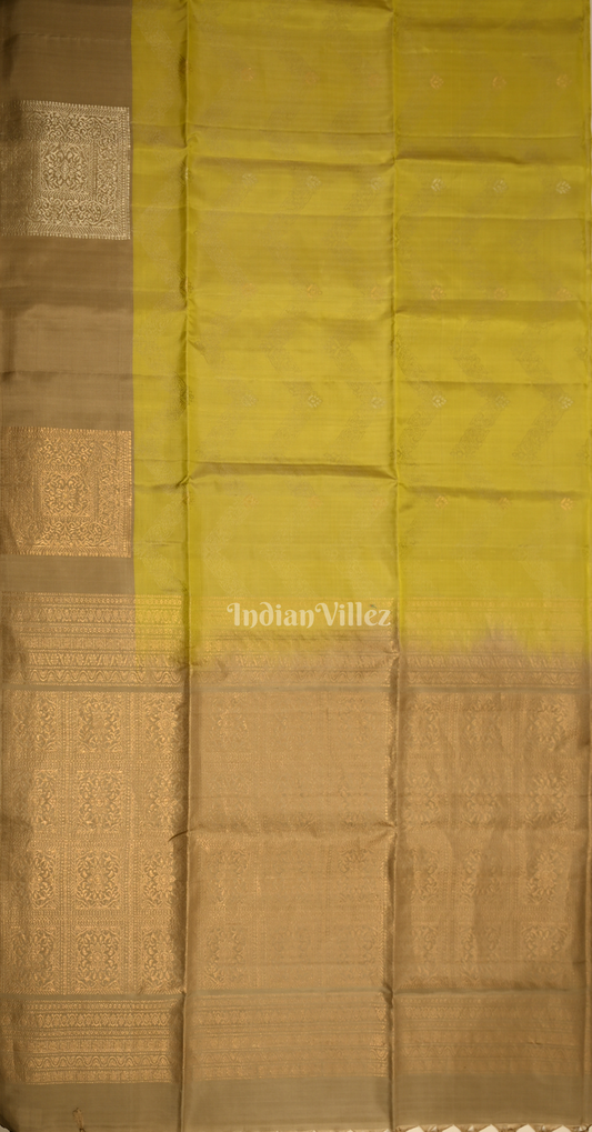Lime Green Golden Zari Pure Kanjivaram Soft Silk Saree 
