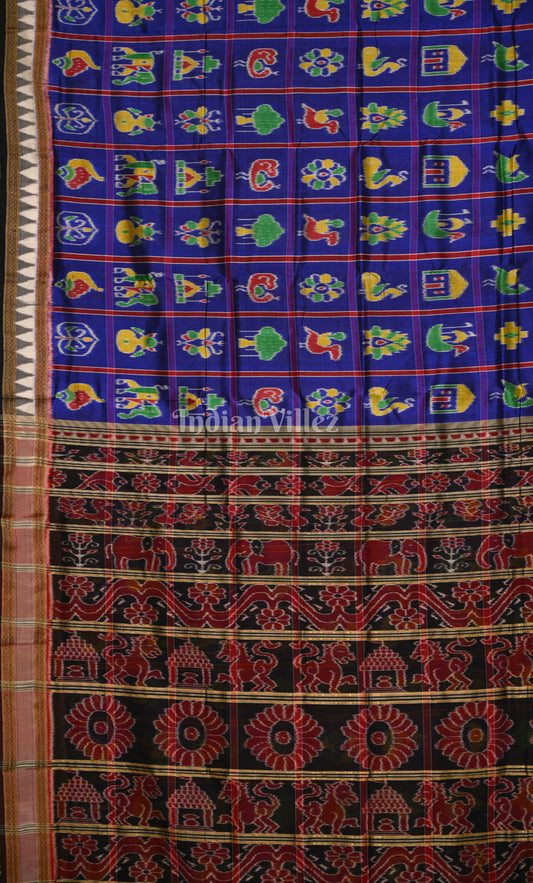Blue Black Nabakothi Odisha Ikat Khandua Silk Saree