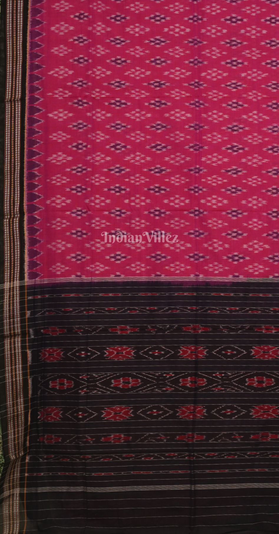 Rani Pink Black Pasapali Odisha Ikat Maniabandha Cotton Saree 