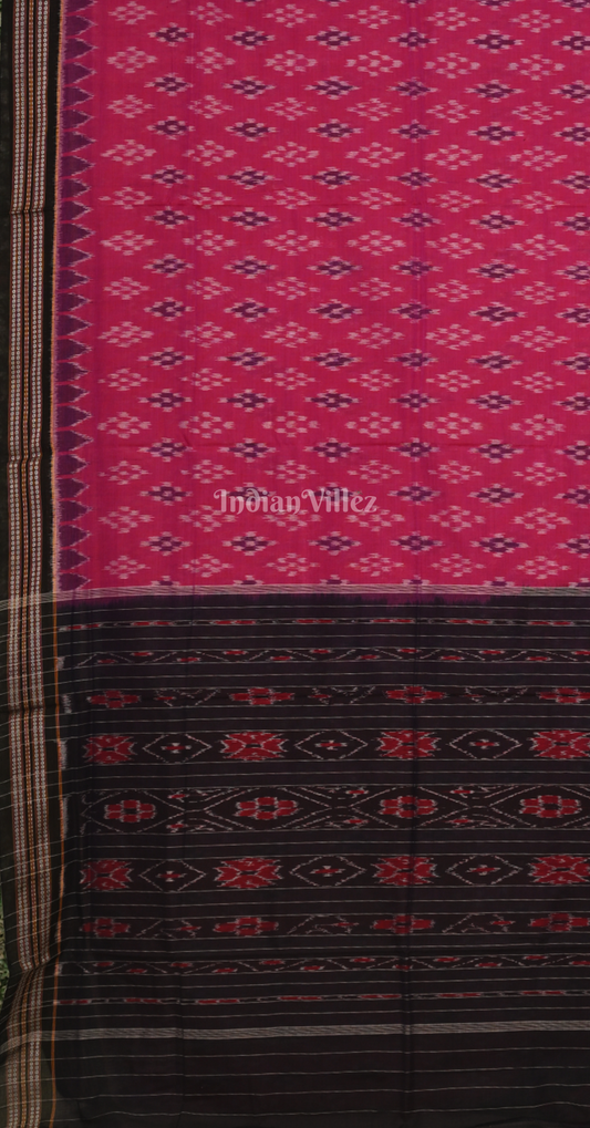 Rani Pink Black Pasapali Odisha Ikat Maniabandha Cotton Saree 