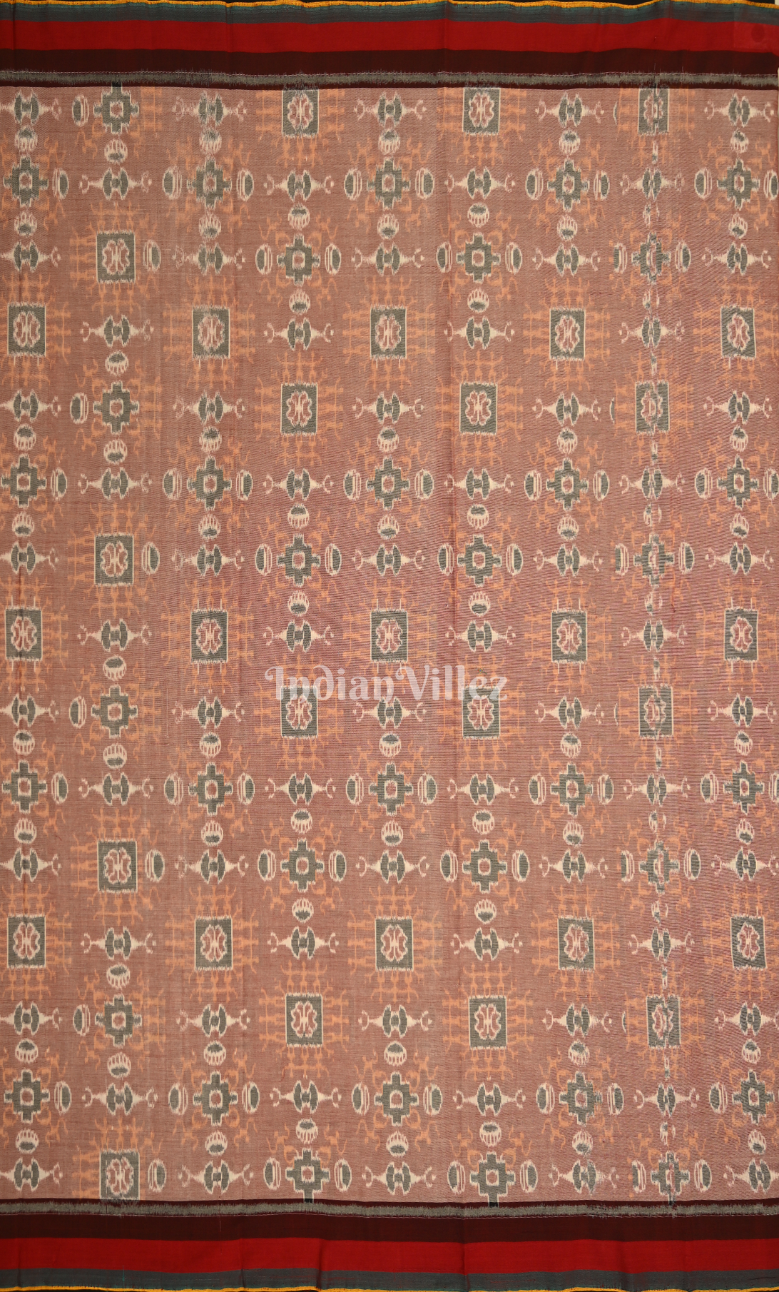 Peach Black Odisha Ikat Sambalpuri Dress Set & Dupatta