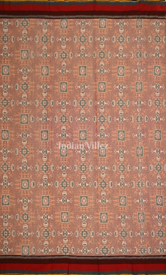 Peach Black Odisha Ikat Sambalpuri Dress Set & Dupatta