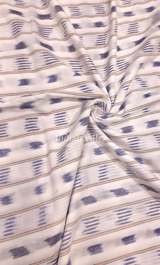 White Blue Odisha Ikat Sambalpuri Cotton Fabric