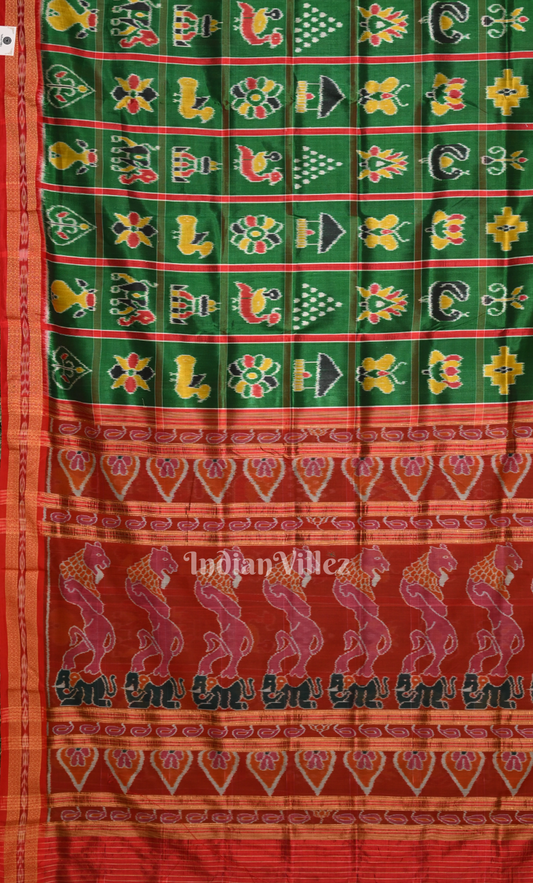 Green Red Nabakothi Odisha Ikat Khandua Silk Saree 