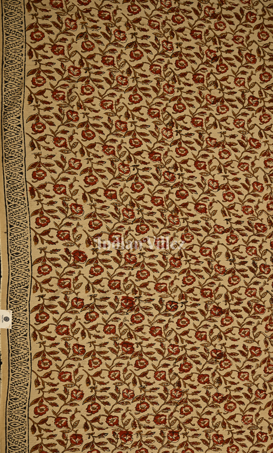 Off White Maroon Floral Bagru Block Printed Chanderi Silk Suit Sets