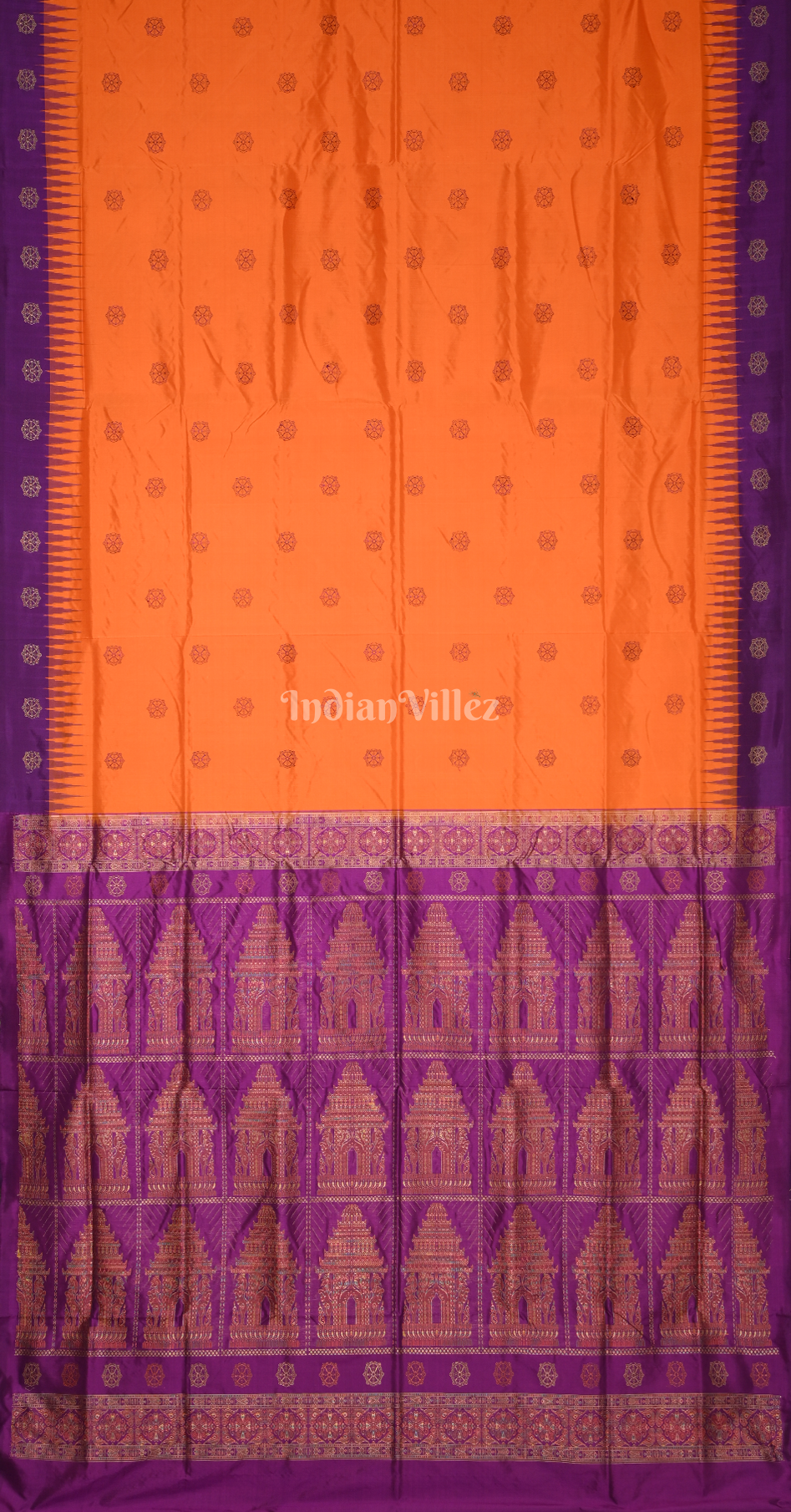 Exclusive Orange Purple Konark Temple Odisha Ikat Bomkai Sambalpuri Silk Saree 