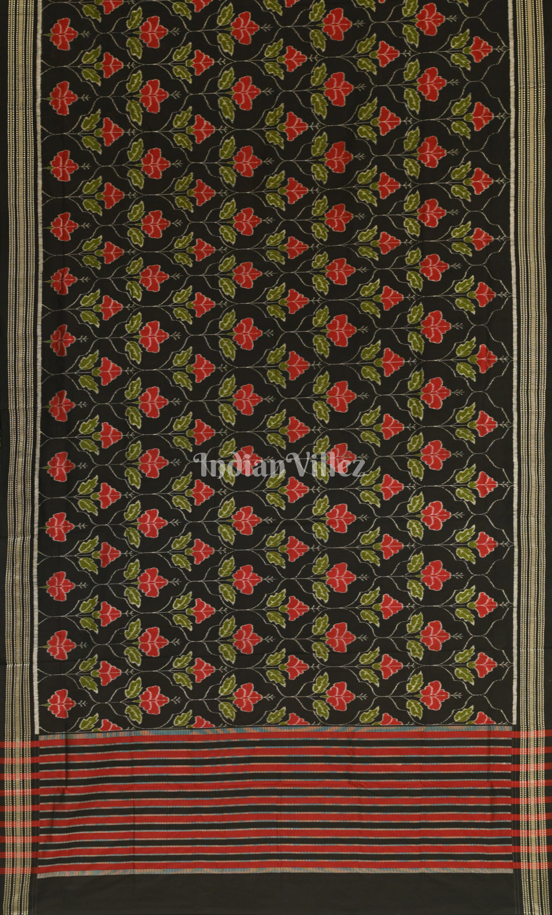 Black Red Laal Mandaar Design Odisha Ikat Sambalpuri Silk Saree