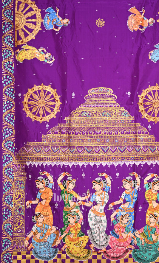Rani Pink Purple Nartaki Konark Temple Hand-Painted Pattachitra Saree