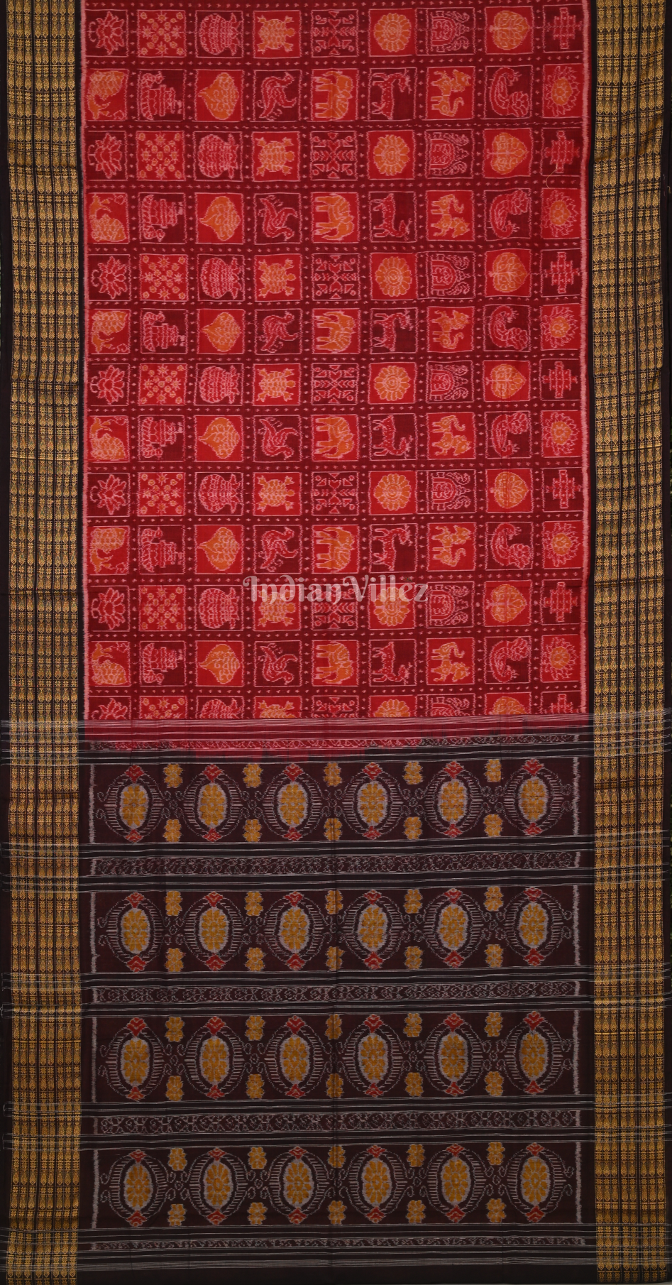 Red Black Nabakothi Odisha Ikat Sambalpuri Cotton Saree 